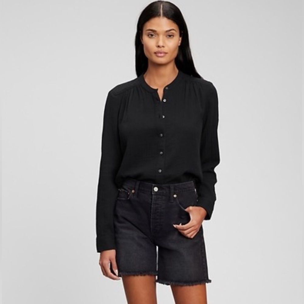 Gap NWT Black Crinkle Gauze Button Down Shirt Size‎ XXL